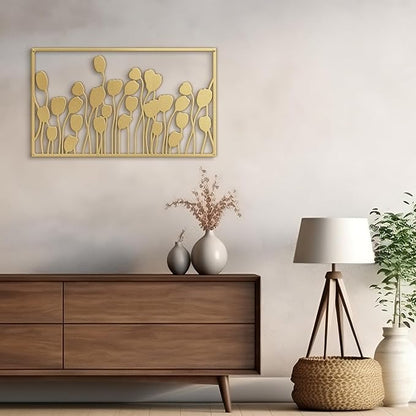SIGNLEADER Metal Wall Decor Lotus Leaf Minimalist Modern Abstract Wall Sculpture Hangings Home Decoration for Living Room, Bedroom, Bathroom, Kitchen, Outdoor - 24" Gold
