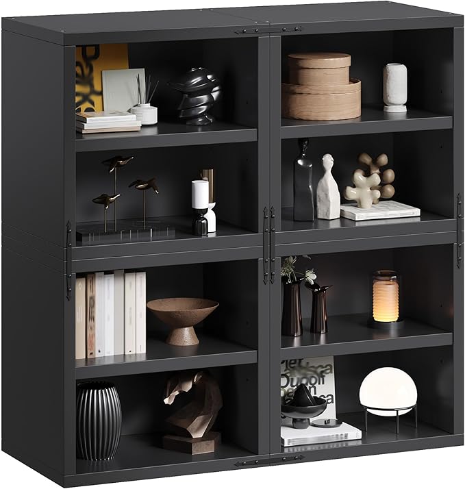 4-Tier Stackable Cube Storage Organizer, DIY Bookcase with 4 Removable Open Shelves & Anti-Tip Design, Cube Book Shelf for Bedroom, Office, Dorm,30" W x 11.81" D x 30" H, Black