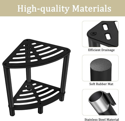 VOTZAAQ Stainless Steel Shower Stool, Double Layer Corner Shower Bench for Inside Shower, Shower Foot Rest for Shaving Legs, Matte Black Shower Seat for Small Bathroom