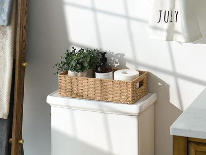 StorageWorks Toilet Paper Basket with Built-in Handles, Light Brown Round Paper Rope Baskets for Bathroom, 14 ¼"L x 6 ¾"W x 3 ¾"H, 1 Pack