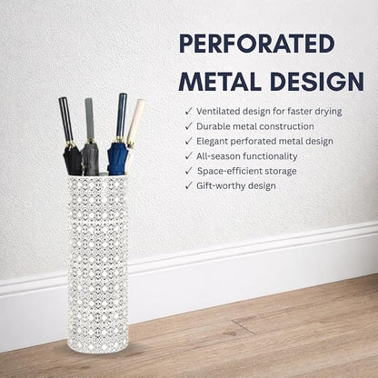 Concepts 21 inch Heavy Duty Metal Umbrella Stand - Durable Storage Holder for Umbrellas - Indoor and Outdoor Use - Stylish and Modern Organizer for Entryways. (White Lace)