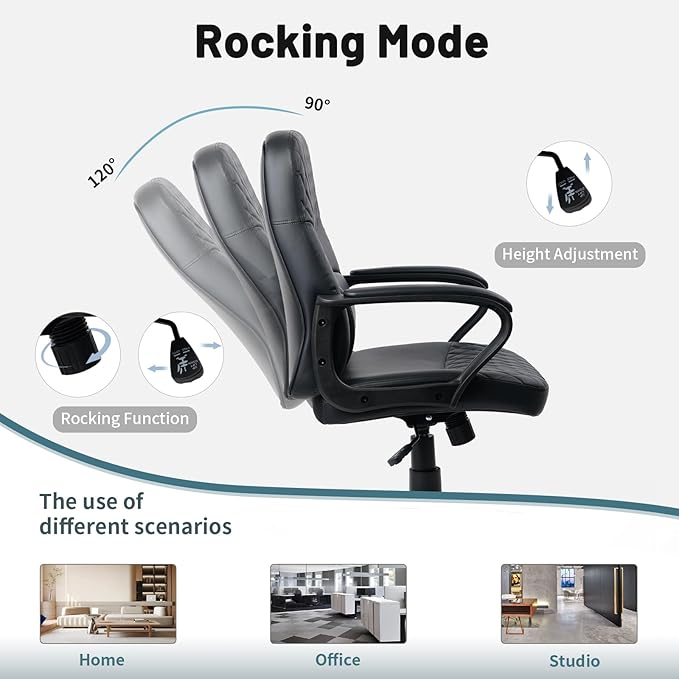 CLATINA Office Chair - Mid Back Leather Computer Desk Chair with Wheels, Ergonomic Executive Swivel Chair with Lumbar Support, Armrest for Home Office Black, 4 Pack