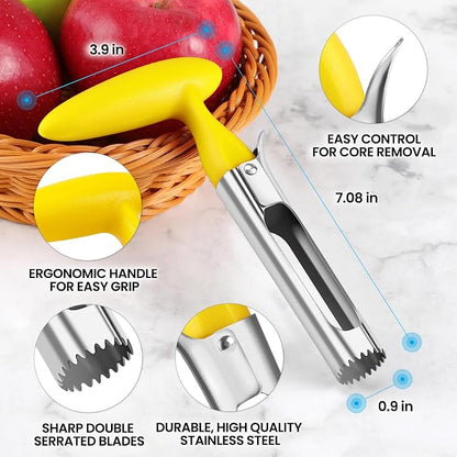 SCHVUBENR Premium Apple Corer Tool - Easy to Use and Clean - Sturdy Apple Core Remover with Sharp Serrature - Stainless Steel Corers for Apple and Pear - Core Fruits with Ease(Yellow)
