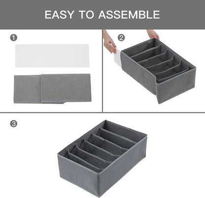 Qozary Jeans Pants Organizer for Closet, 4 Pack Drawer Organizers for Clothing, 6 Grids Wardrobe Clothes Organizer, Jean Organizer for Closet, Deep Drawer, Clothes Organizer for Shirts, Legging