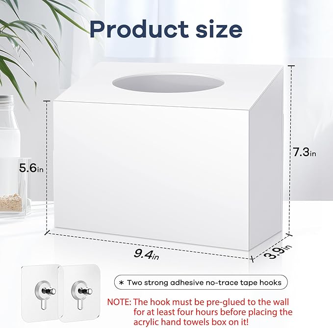 Acrylic Hand Towel Box Cover Compatible with Kleenex Disposable Hand Towels Wall-Mounted Paper Towel Dispenser Suitable for Tabletop, Bathroom, Car, and Office Use Valentine's Day Gifts (White)