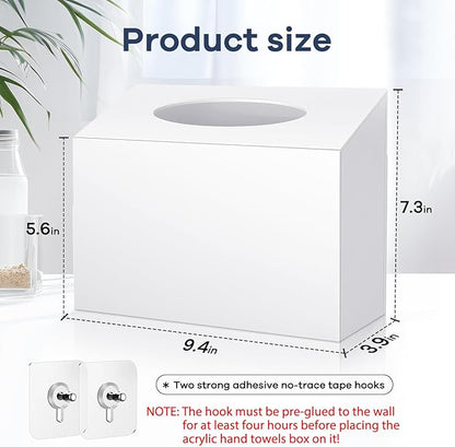 Acrylic Hand Towel Box Cover Compatible with Kleenex Disposable Hand Towels Wall-Mounted Paper Towel Dispenser Suitable for Tabletop, Bathroom, Car, and Office Use Valentine's Day Gifts (White)