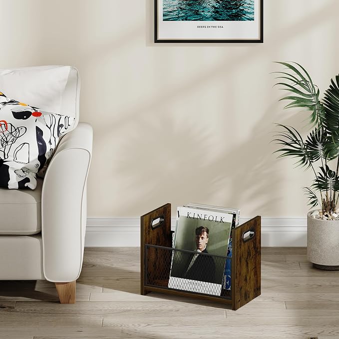 Large Magazine Rack Floor, Vinyl Record Storage, Magazine File Holder Storage Basket for Letters, Books, Newspapers, Desktop and Home Office, 15.35" L x 8.7" W x 11.8" H