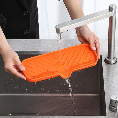 MicoYang Silicone Soap Dish with Drain Spout — Self-Draining Double Sink Organizer Tray for Kitchen & Bathroom, Dispensers, Sponges & Soap Holder, Non-Slip & Dishwasher Safe, Orange (Large, 12"×4")