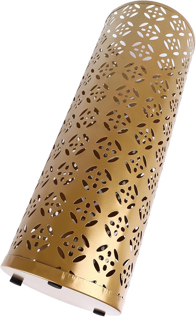 Zerodis Large Round Hollow Design Metal Umbrella Holder, Stylish Gold Finish Steel Umbrella Stand for Entryway, Home Office, and Outdoor Use (M)