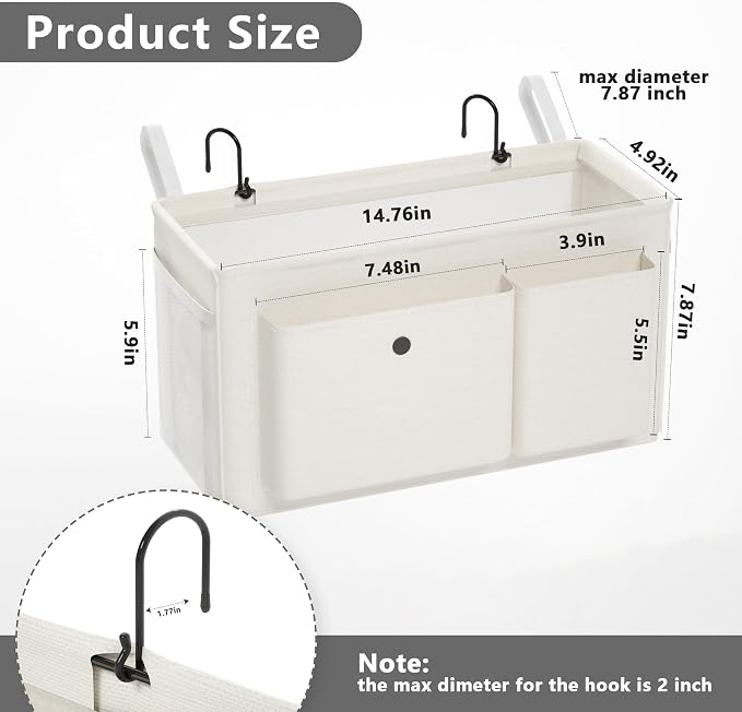 Edudif Bedside Caddy Bedside Organizer with Fixed Straps & Water Bottle Holder, Bunk Bed Caddy ideal for Home, Dorm, Hospital, Crib, Versatile Bedside Storage Solution