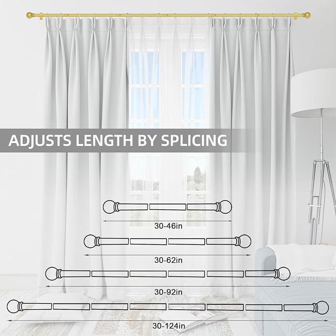 Thestoa Gold Curtain Rods for Windows 30-46 Inch, 5/8" Stainless Steel Small Curtain Rod for Bedroom, Living Room,Kitchen,Farmhouse