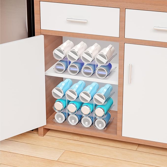 Yieach 3 Tier Stackable Water Bottle Organizer for Cabinets 40 oz Stanley Cup,Yeti and Other Tumbler Organizer,Larger Compartment Stanley Cup Holder,Waterbottle Storage and Wine Rack for Fridge
