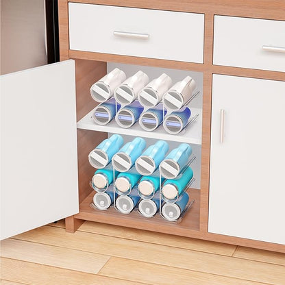Yieach 3 Tier Stackable Water Bottle Organizer for Cabinets 40 oz Stanley Cup,Yeti and Other Tumbler Organizer,Larger Compartment Stanley Cup Holder,Waterbottle Storage and Wine Rack for Fridge