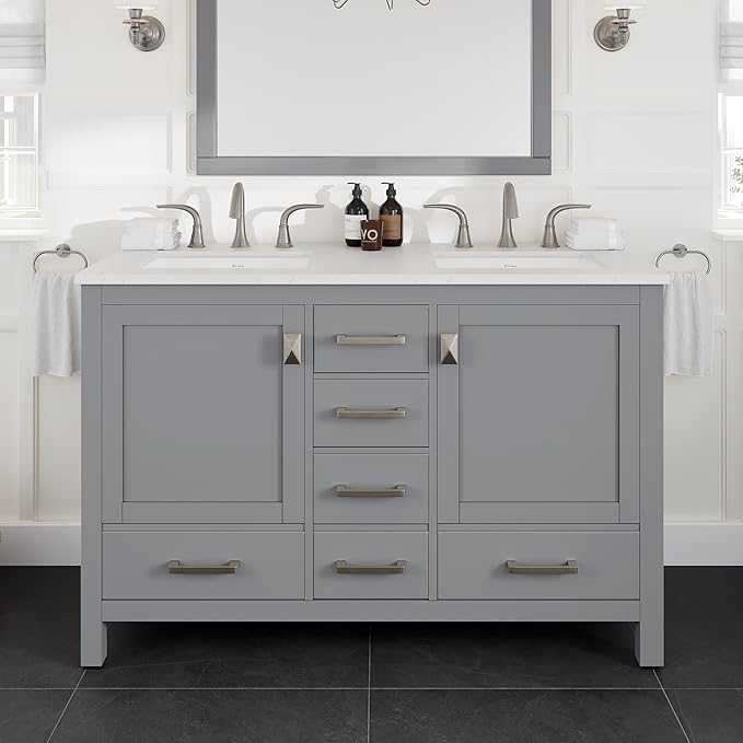 Eviva Aberdeen 48 Inch Bath Vanity with Sink- Gray Bathroom Vanity with Carrara Quartz Top