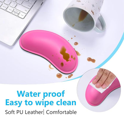 Dapesuom Mouse Wrist Rest, Ergonomic Memory Foam Mouse Wrist for Computer Desk Mats Support, PU Leather Hand Rest Pad Cushion for Gaming, Laptop, Men, Women, Pain Relief & Easy Typing, Hot Pink