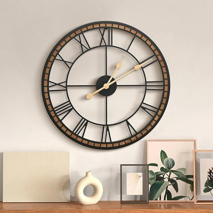 Micasso Non-Ticking Large Wall Clock : 20inch Modern Metal Black with Solid Wood Frame Silent Clock for Living Room/Bedroom/Kitchen - Home Decor for Fashion-Conscious (Style 2, 20-Inch)