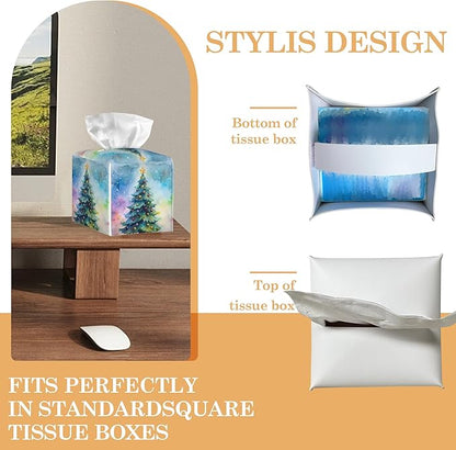 Tissue Box Cover,Christmas Tree Tissue Box Holder Waterproof Leather Facial Paper Organizer Dispenser for Bathroom Home Car Nightstand Vanity
