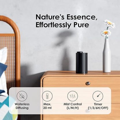 Airversa Waterless Diffuser for Essential Oil, Car Diffsuer, Battery Operated Nebulizer, 0.7 Fl Oz/ 20mL, Mini Scent Air Machine, 3 Timers & 3 Mist Levels for Home, Room, Office - AN6 Black 2 Pack