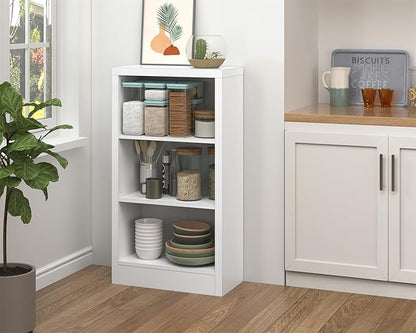 furtble Narrow 3-Tier Bookshelf, 23.6 Inch Wide Storage Shelf - Space Saving Floor Standing Bookcase for Small Spaces, Home Office, Bedroom, Easy to Assemble with Thick Wood, White