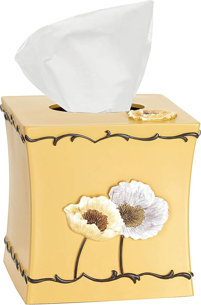 Resin Tissue Box Cover for Modern Home Decor - Minimalist Square Tissue Box Holder for Guest Room, Bedroom, Bathroom, Tabletop & Office - Durable and Aesthetic Tissue Holder, Poppy Fields