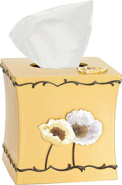 Resin Tissue Box Cover for Modern Home Decor - Minimalist Square Tissue Box Holder for Guest Room, Bedroom, Bathroom, Tabletop & Office - Durable and Aesthetic Tissue Holder, Poppy Fields