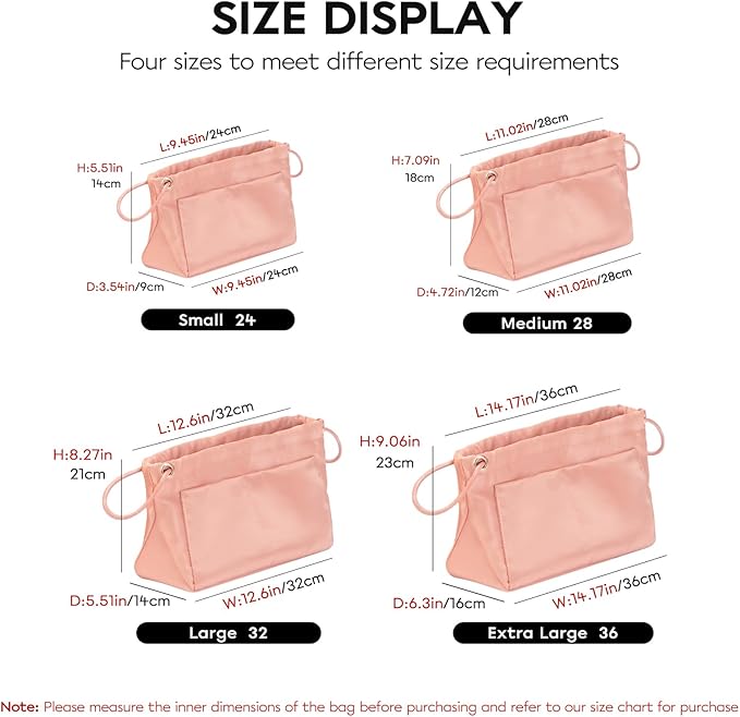 GIVLEFLY Purse Organizer Insert with Multiple Pockets, Drawstring Satin Tote Bag Organizer, Small Light Weight Purse Liner with Zipper Pocket (Small,Pink) Fit for City23 Carryall BB and More