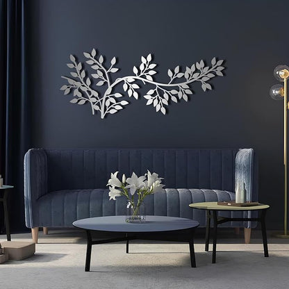 yumcake Metal Tree Leaf Wall Decor, Metal Tree Wall Art, Vine Olive Branch Leaf, Leafy Ivy, Leaves Hanging Wall Art, Branch Wall Decor for Living Room (White, 35 x 15 inches / 90 x 38 cm)