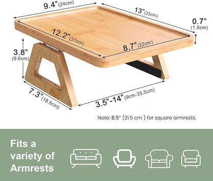 Couch Arm Tray,Bamboo Folding Sofa Tray,Sofa Armrest Trays Clip-On Couch Desk for Drinks,Snacks,Phone,Remote Control（Natural）
