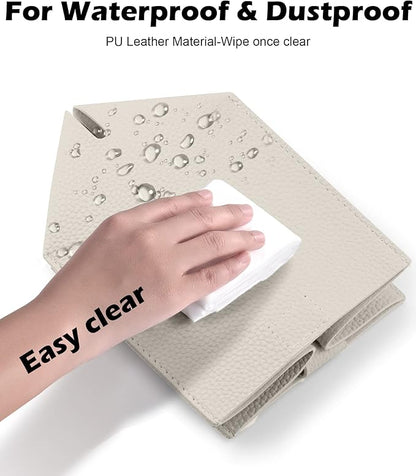Tclouda Tissue Box Cover for PU Leather, Modern Simple Solid Color Holder Square Tissue Bag, Ideal for Bathrooms,Office,Car,Outdoor Tent,Dining Table,5"X5"X5", Double Off-White