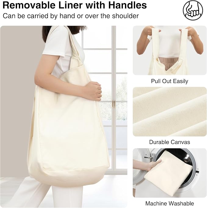 STO STO 120L Large Laundry Hamper with Wheels, Rolling Laundry Basket Cart with Removable Canvas Liner Bag, Lockable Wheels, Metal Frame, Dirty Clothes Hamper for Bedroom, Bathroom, Laundry Room