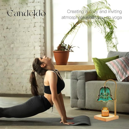 Candeldo Candle Warmer Lamp with Timer: Flower Candle Warmer with 2 Bulbs Green Height Adjustable Candle Warming Lamps Home Bedroom Decor Birthday Gift for Women
