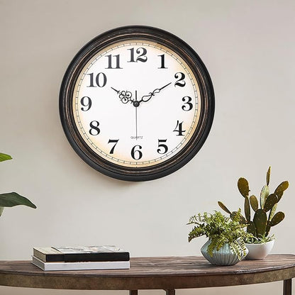 Large Wall Clock 16 Inch Silent Non-Ticking Vintage Wall Clocks Battery Operated for Living Room Office School (Bronze)