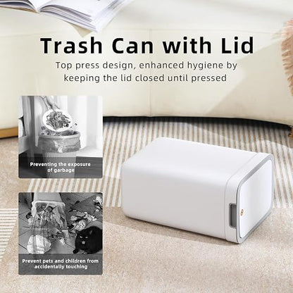 MOPALL 2 Pack Bathroom Trash Can with Lid, 3.6Gal + 2.5Gal Small Garbage Can Set with Pop-Up Lid, Slim Trash Bin Waste Basket for Toilet, Office, Bedroom, Living Room (White)