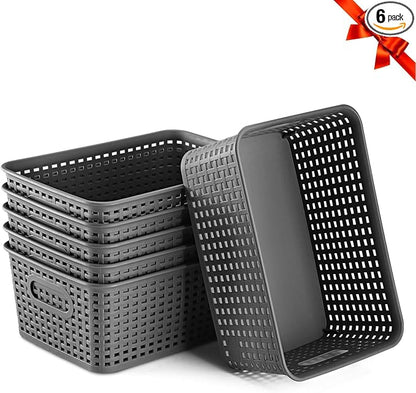 AREYZIN Small Storage Bins Plastic Storage Baskets Set of 6 Sturdy Small Pantry Organizer Bins Organization and Storage Shelves Baskets for Organization, Countertops, Desktops, Cabinets, Bedrooms