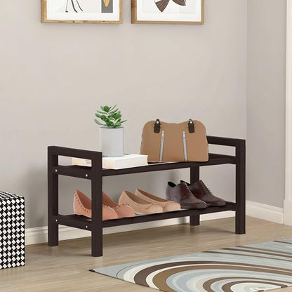 Haddockway Bamboo Shoe Rack for Closet, Free Standing Shoe Organizer with Smooth Round Rods & Convenient Handles, Stackable Shoe Storage Shelf for Entryway, Hallway(Brown, 2-Tier(Small))