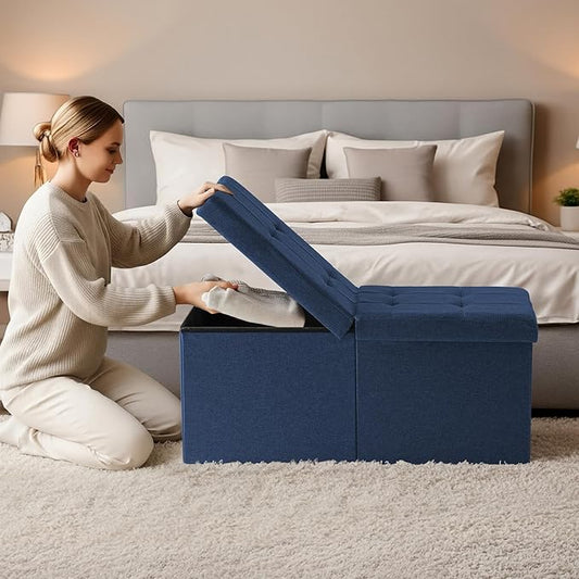 30-INCH Storage Ottoman Bench, Footrest with Storage, End of Bed Bench Coffee Table for Living Room, Bedroom, Entryway, Dark Blue