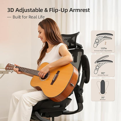 CabLady S2 Petite Ergonomic Office Chair for Women, Small Frame Desk Chair with Adjustable Lumbar, Headrest & Footrest, Space-Saving Flip-Up Armrests