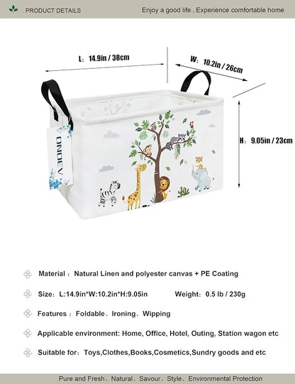 Rectangular Animal Pattern Storage Bin, Decorative Canvas Laundry Basket with Dual Handles, Foldable Toy & Household Organizer, Multipurpose Party Gift Basket for Home Bedroom Dorm
