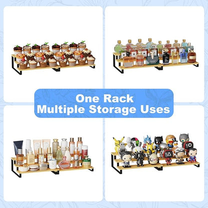 Expandable Bamboo & Iron Can Organizer, 3-Tier Adjustable Pantry Can Rack, Kitchen Cabinet Food Storage Shelf, Easy Access Canned Goods Soda Soup Can Holder, Hold Up to 30 Cans, Black