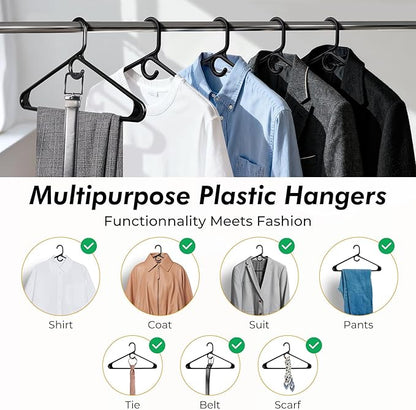 HOUSE DAY Quality Plastic Clothes Hangers 12 Pack – Super Heavy Duty 20lb Capacity Thick Strong Closet Hangers Black for Adult Clothing – Durable for Coats, Jackets, Jeans, Pants