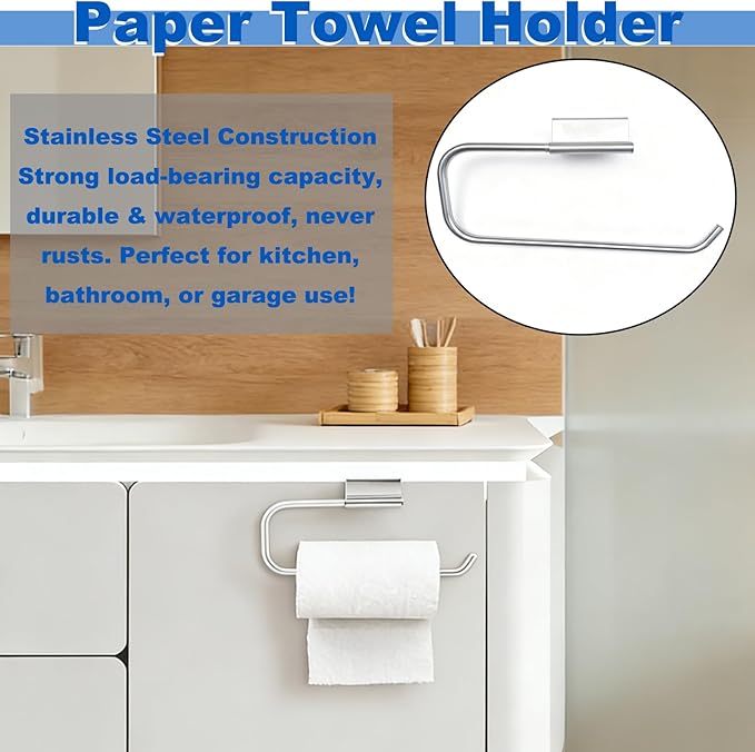 2PCS 12.4 Inch Cabinet Door Paper Towel Holder, Under Sink Mount Paper Towel Rack Organizer for Kitchen Bathroom Laundry Room Camper, Tissue Storage