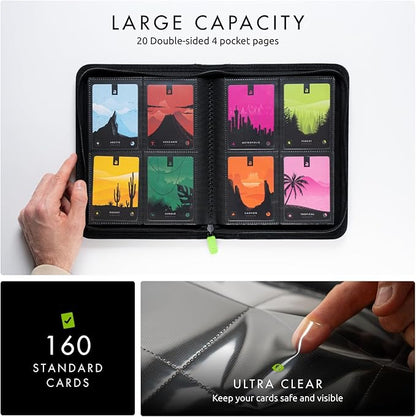 Vault X 4 Pocket Zip Binder, 160 Cards, Exo-Tec Material, 20 Side-Loading Pages (Black)