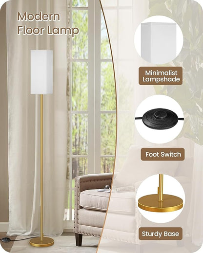 2Pack Floor Lamp, Pole Lamp with Foot Switch, Modern Standing Lampshade, Minimalist Freestanding Lamp (Bulb Not Included)for Living Room, Bedroom,Study, ETL Listed,Gold and White DCW07LDP205