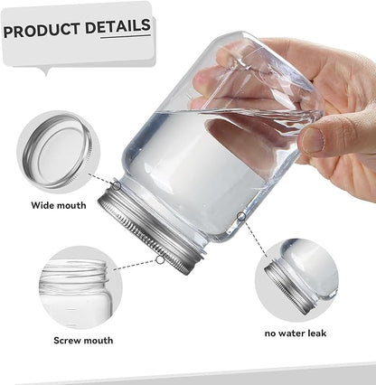 novelinks 16 oz Clear Plastic Jars with Lids, Refillable 16oz Mason Jars with Lids & Storage Containers for Kitchen & Household Use (20 Pack,Silver)