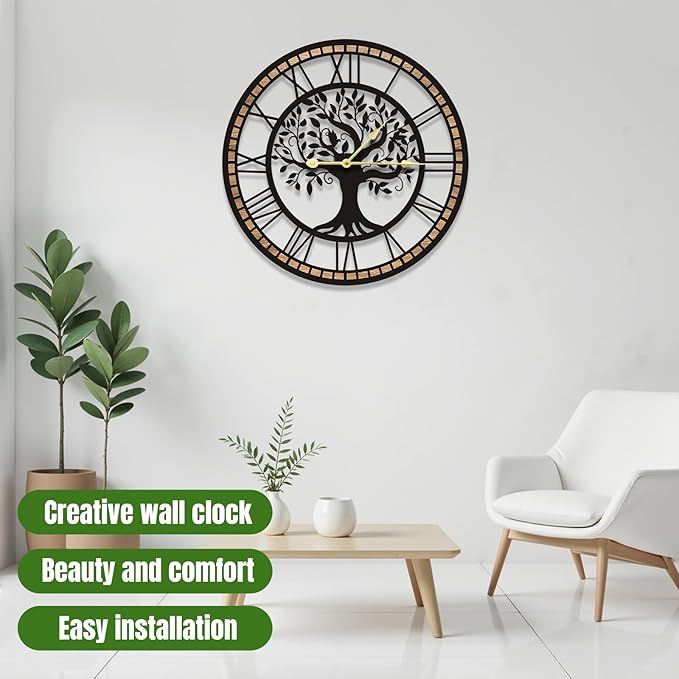 GEXHSRGD Wall Clocks for Living Room Decor - Tree of Life Big Wall Clock, Quiet and No Ticking Suitable for Wall Decor, Living Room Decoration, Kitchen Decoration (16 in)