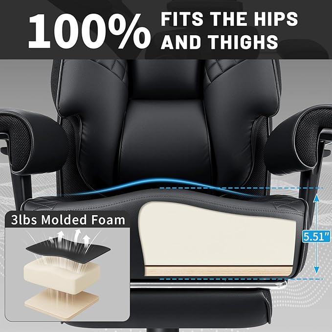 HOFFREE Big and Tall Office Chair 500lbs for Heavy People Executive Office Desk Chair with Wide Seat PU Leather Computer Chair with Adjustable Lumbar Support Black