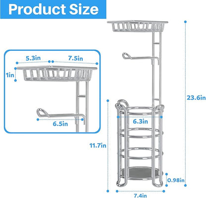 Toilet Paper Holder Stand with Shelf for Phone, Bathroom Free Standing Tissue Roll Storage Rack with Dispenser for 4 Mega Rolls, Chrome