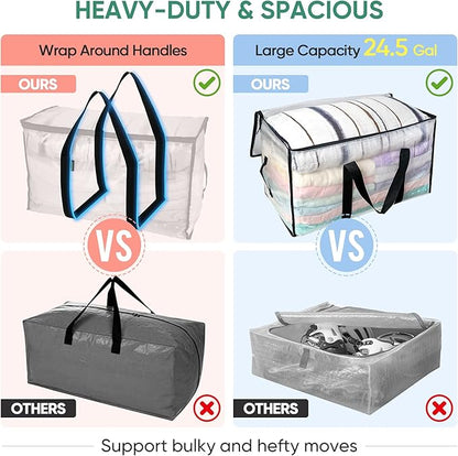 BALEINE 16-Pack Oversized Moving Bags with Reinforced Handles, Heavy-Duty Storage Tote for Clothes, Moving Supplies (Clear, 16-Pack)