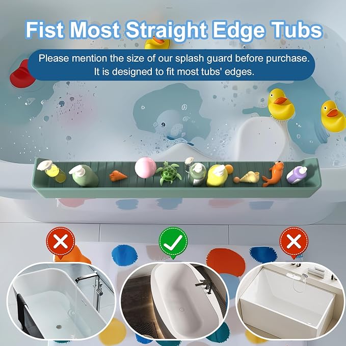 Splash Guard for Bathtub, Silicone Bathtub Water Guard for Tub Kids, Bath Tub Play Shelf Toy Holder for Kids, Tub Splash Guard Prevent Water Spills in Bathroom, Toddler Bath Essentials (Aqua)