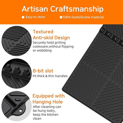 Griddle Mat Barbeque Grill Accessories Tools for Blackstone, Side Shelf Mat Grill Pad for Outdoor Grill Kitchen Counter Spatula Silicone Mat with Drip Pad for Kitchen, Cooking, Countertop (Black)